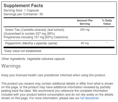 Solaray Green Tea  extract 250mg - 30 vegcaps - Image 2